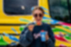 Shaved Ice Bus Owner enjoying a refreshing cup of flavoured Shaved Ice.