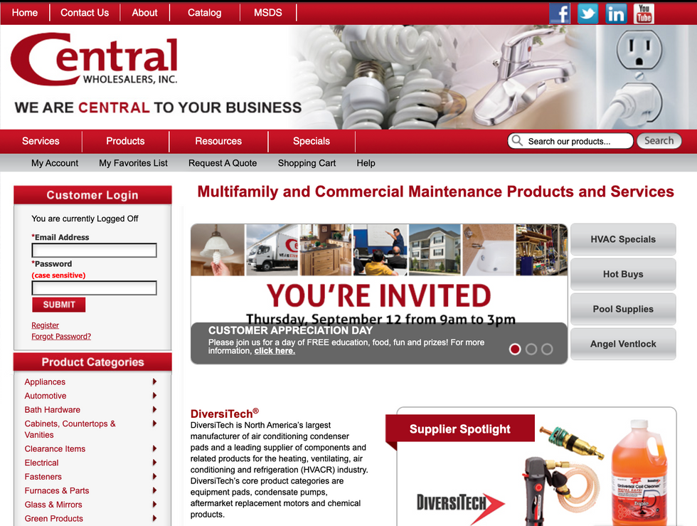 Previous Central Wholesalers Website
