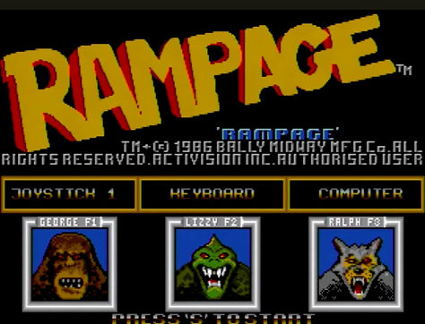 Rampage, Atari ST, menu