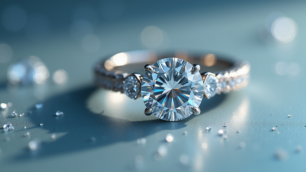 Close-up view of a 3D animated diamond ring