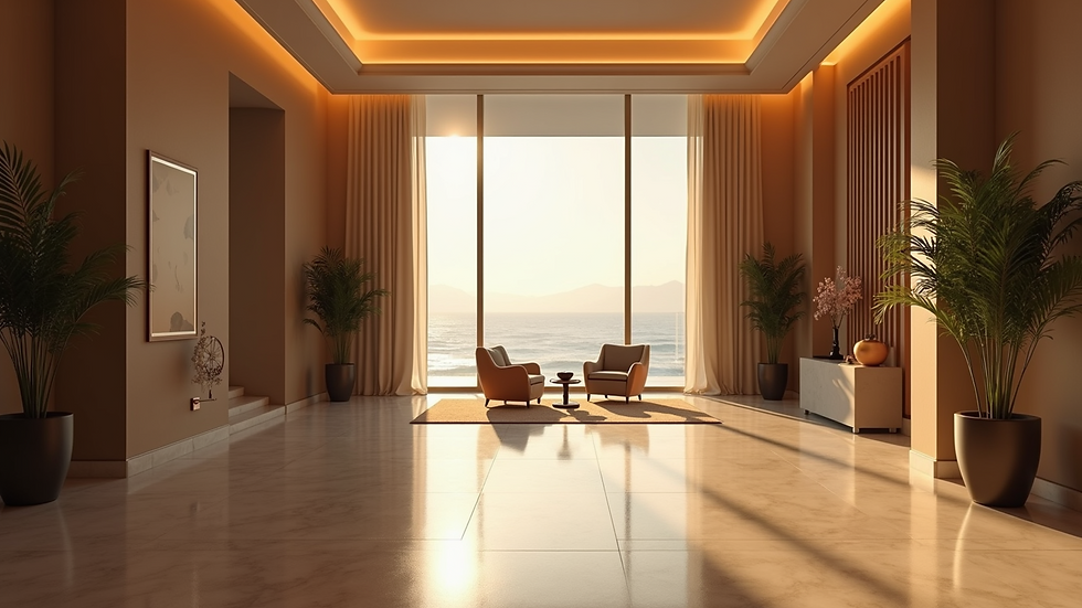 Close-up view of an engaging hotel lobby designed using 360 photography