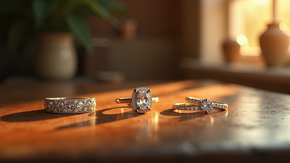 Eye-level view of an animated jewelry collection on a website