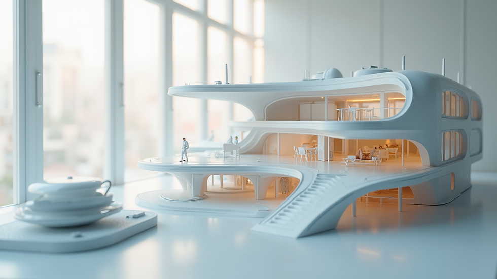 High angle view of a futuristic architectural design model