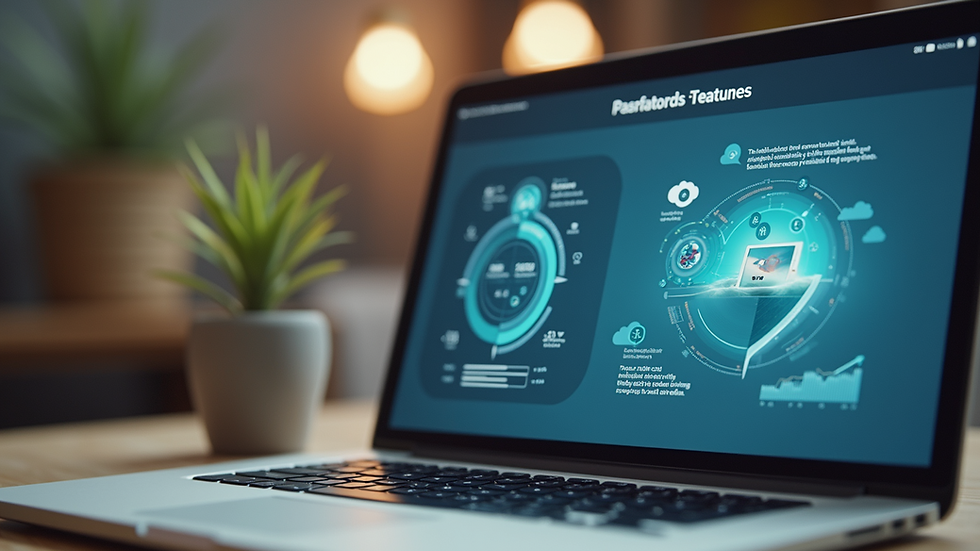 Eye-level view of an animated infographic illustrating a product's features