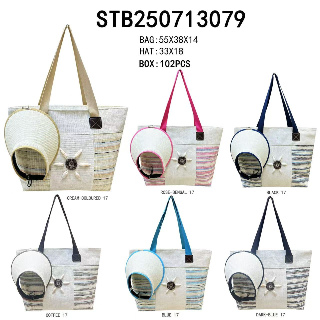 Juego de playa de 2 piezas con rayas finas: bolso y sombreroSTB250713079