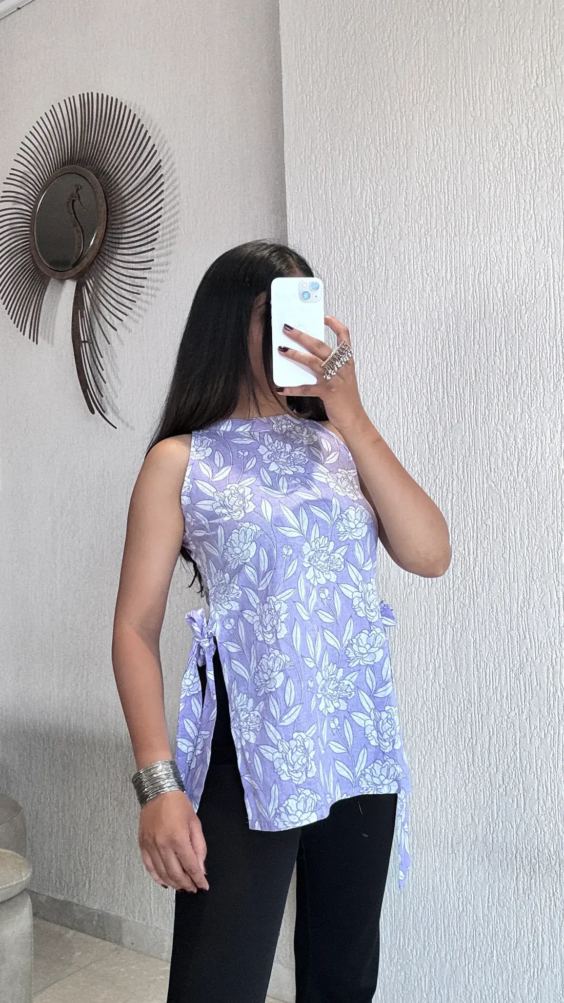 Lavendar high slit short kurti