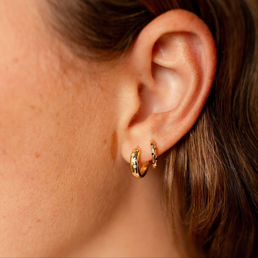 Thumbnail: Lottie Black Onyx & Gold Polka Dot Hoops