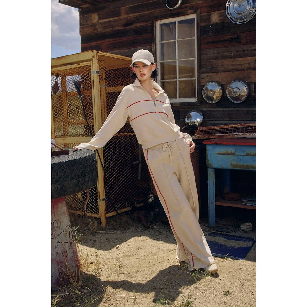 Thumbnail: Track Stripe Half Zip Sweatshirt: CREAM/RED