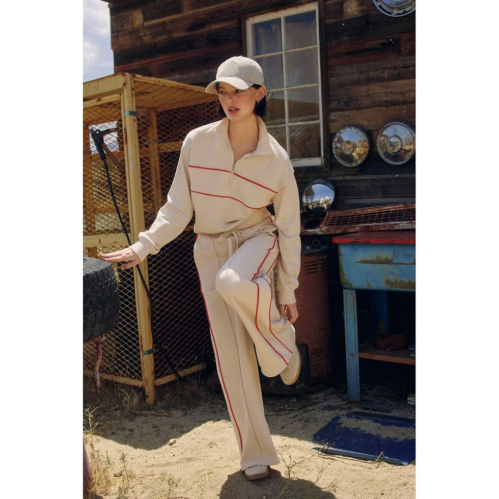 Thumbnail: Track Stripe Half Zip Sweatshirt: CREAM/RED