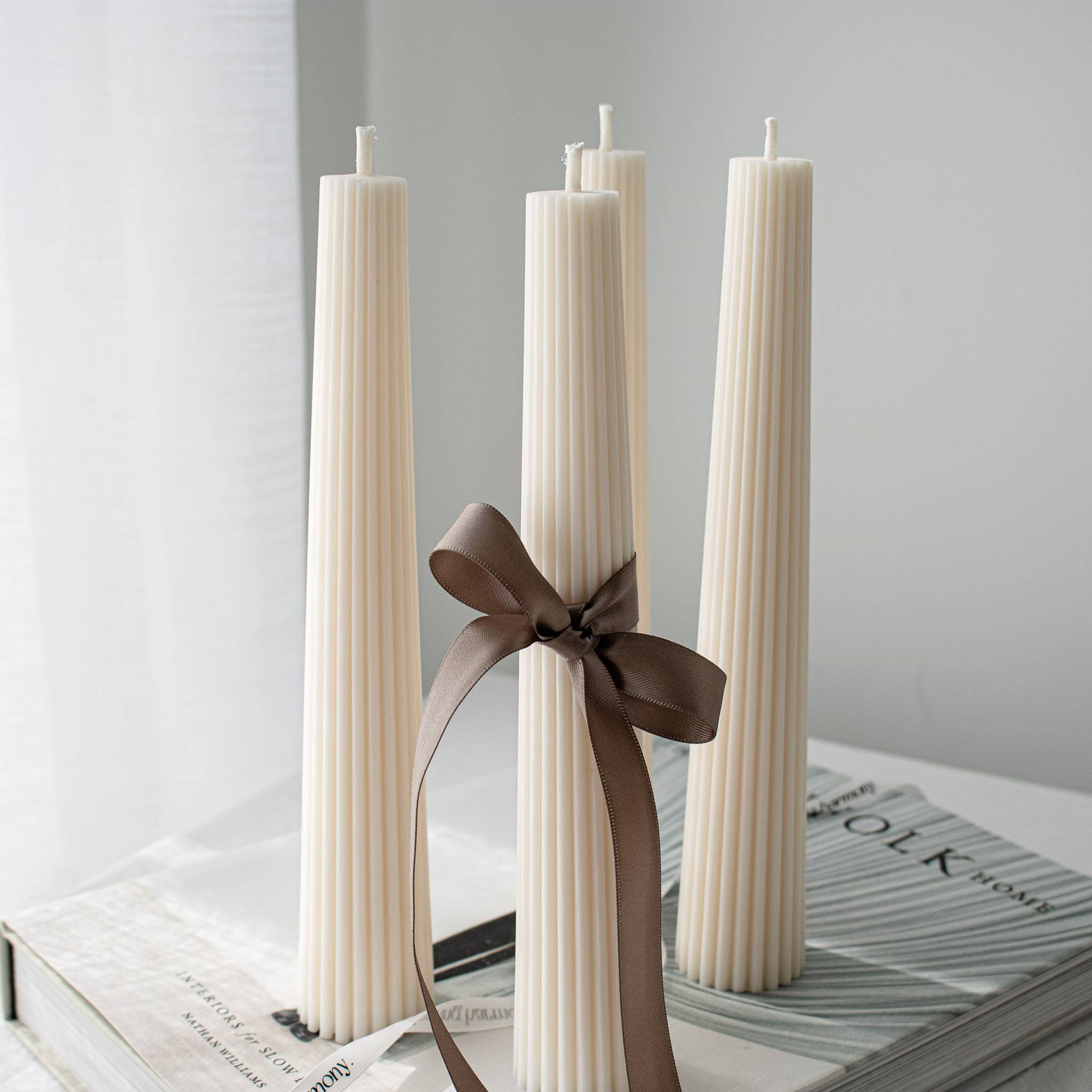 Ribbed Tower Candles, Soy Wax Taper Candles