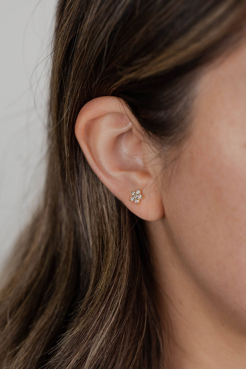 Thumbnail: Pave Stud - Flower - Gold Earrings