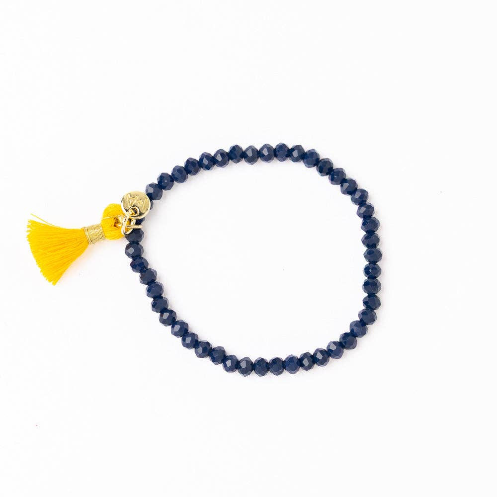 Game Day Crystal Stretch Bracelet With Tassel Yellow + Blue Wholesale