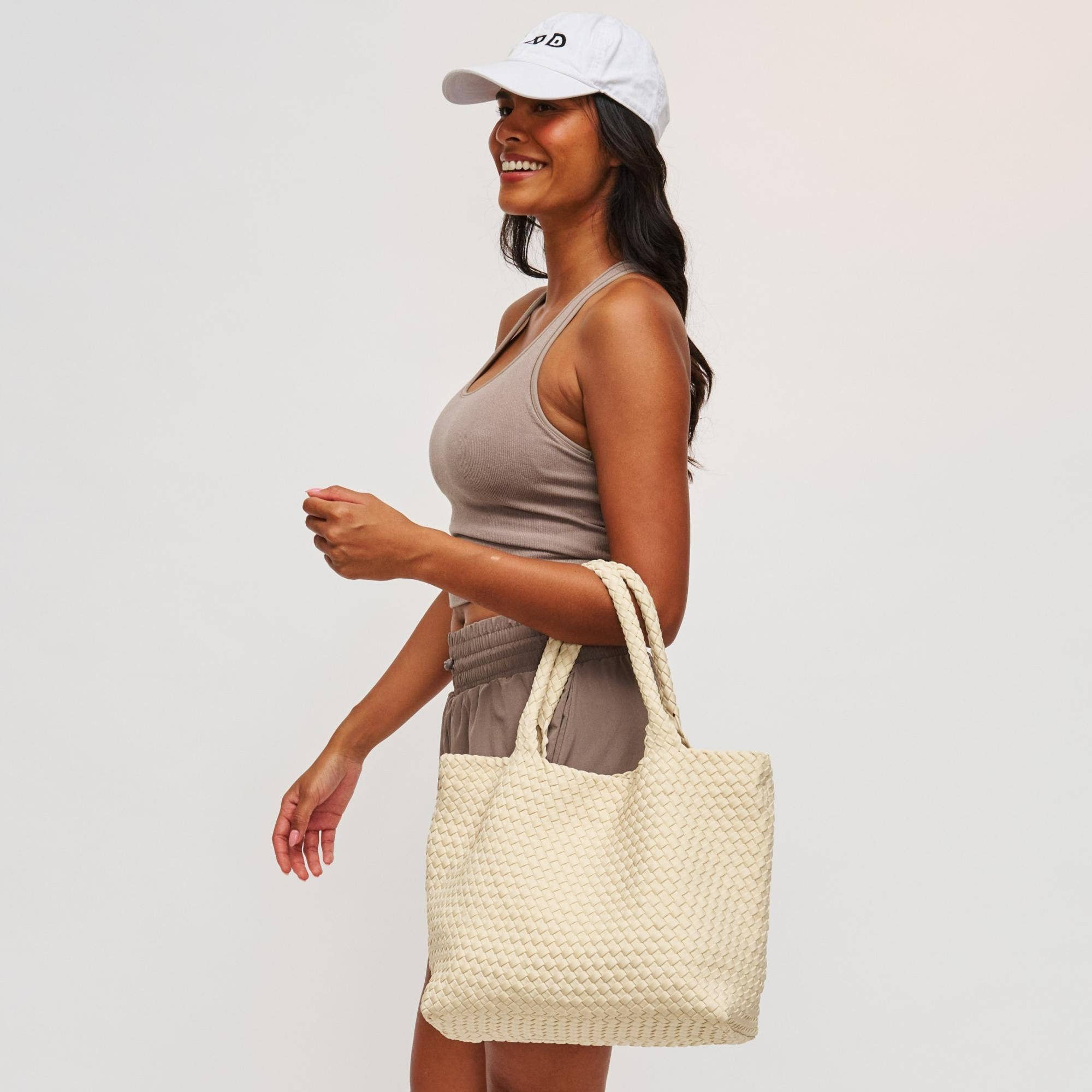 Sky's The Limit Medium Woven Neoprene Tote: Cream