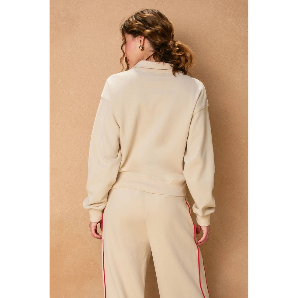 Thumbnail: Track Stripe Half Zip Sweatshirt: CREAM/RED