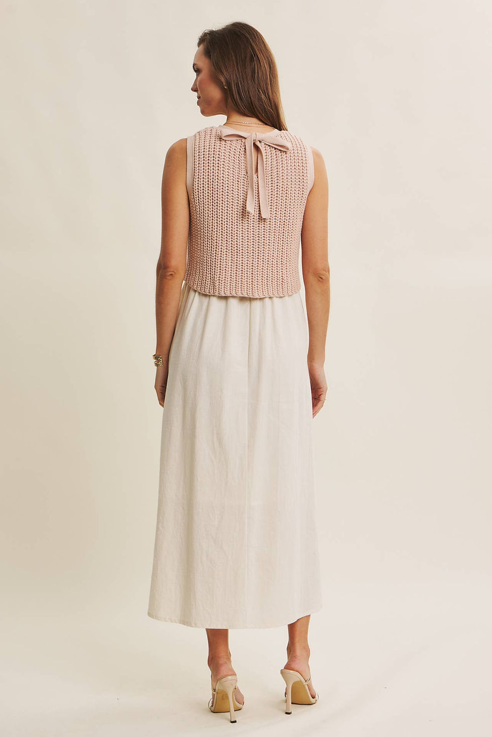 Thumbnail: TRUE CUSTOMER FAVORITE CHUNKY SWEATER TWOFER MIDI DRESS: ICE PEACH