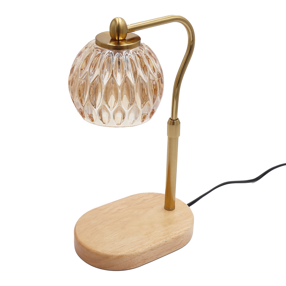 Thumbnail: Candle Warmer Lamp - Crystal Glass & Wood Base - Gold