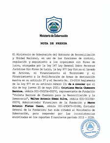 Nota de Prensa del Ministerio de Gobernación anunciando las primeras citatorias