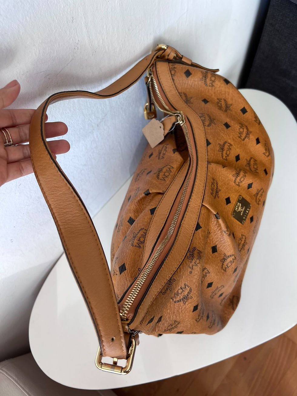 Thumbnail: MCM Visetos Hobo Shoulder Bag – Cognac Brown