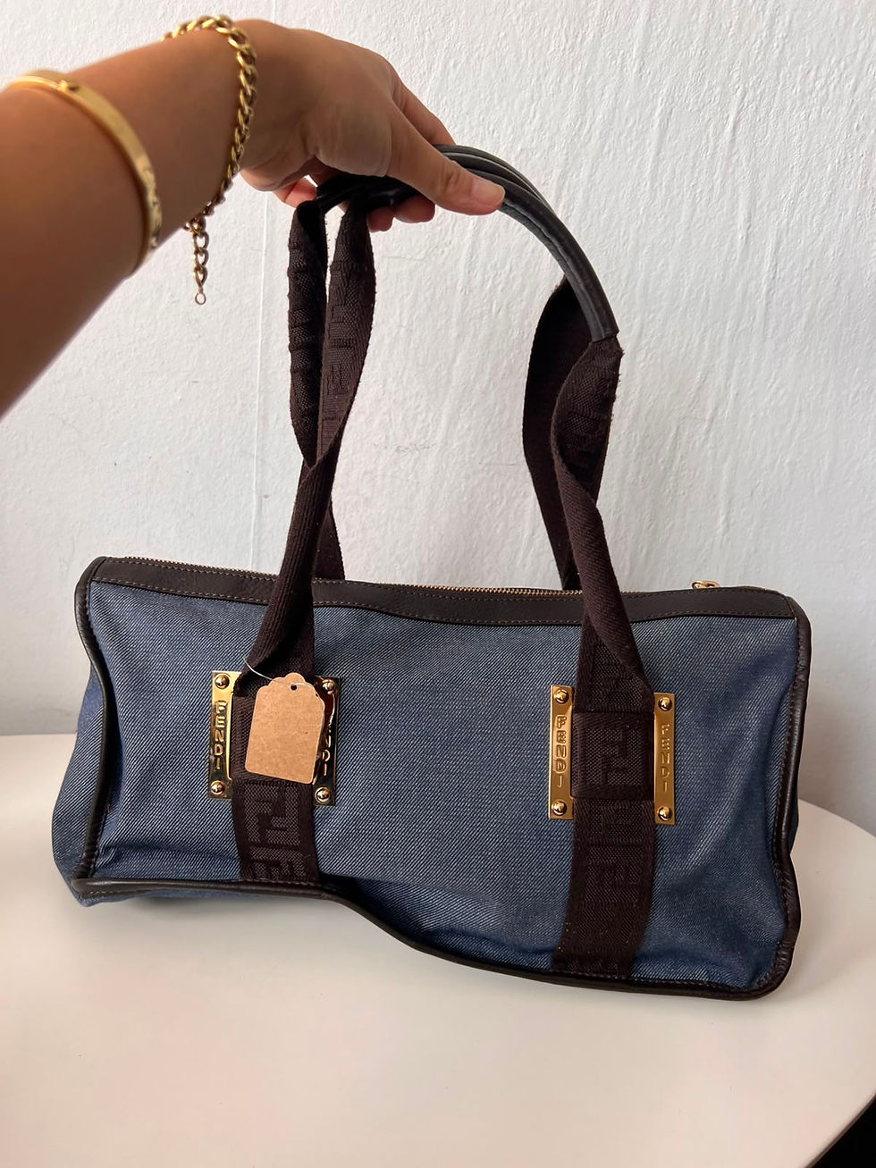 Thumbnail: FENDI Blue & Brown Shoulder Tote Bag