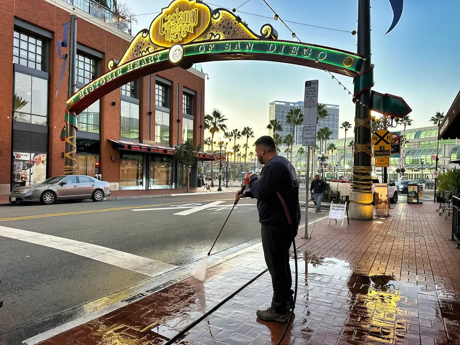 Commercial sidewalk washing