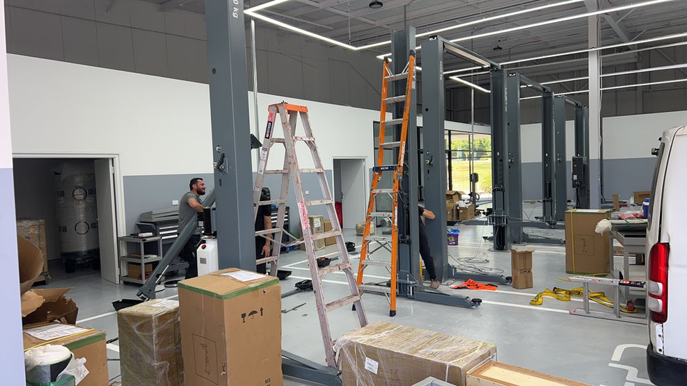 Vehicle hoist installation in progress at BYD Castle Hill