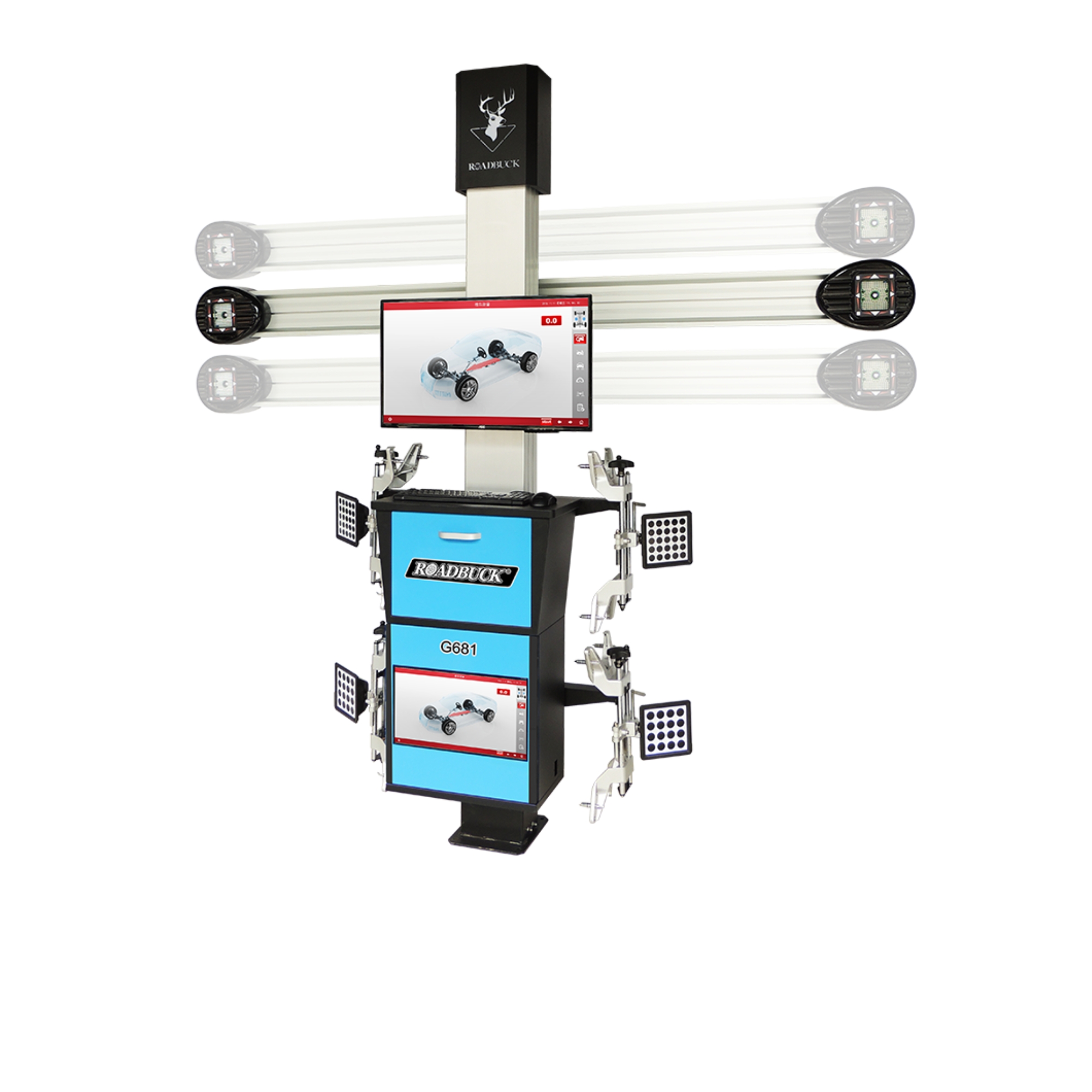 Automatic 3D wheel alignment system for efficient workshop alignment workflow.