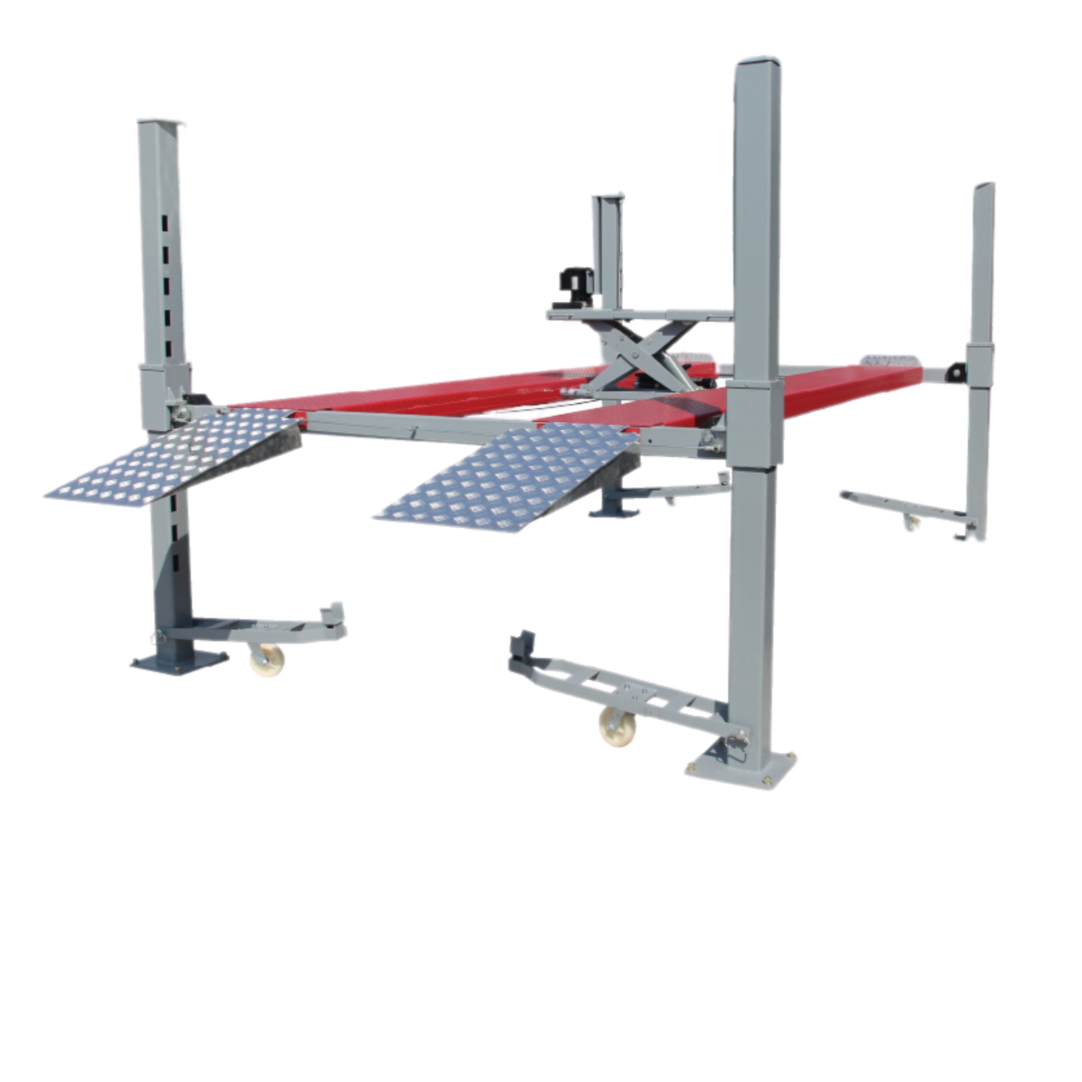 4T box-design four post lift with strengthened post and crossbar construction for storage and service applications.