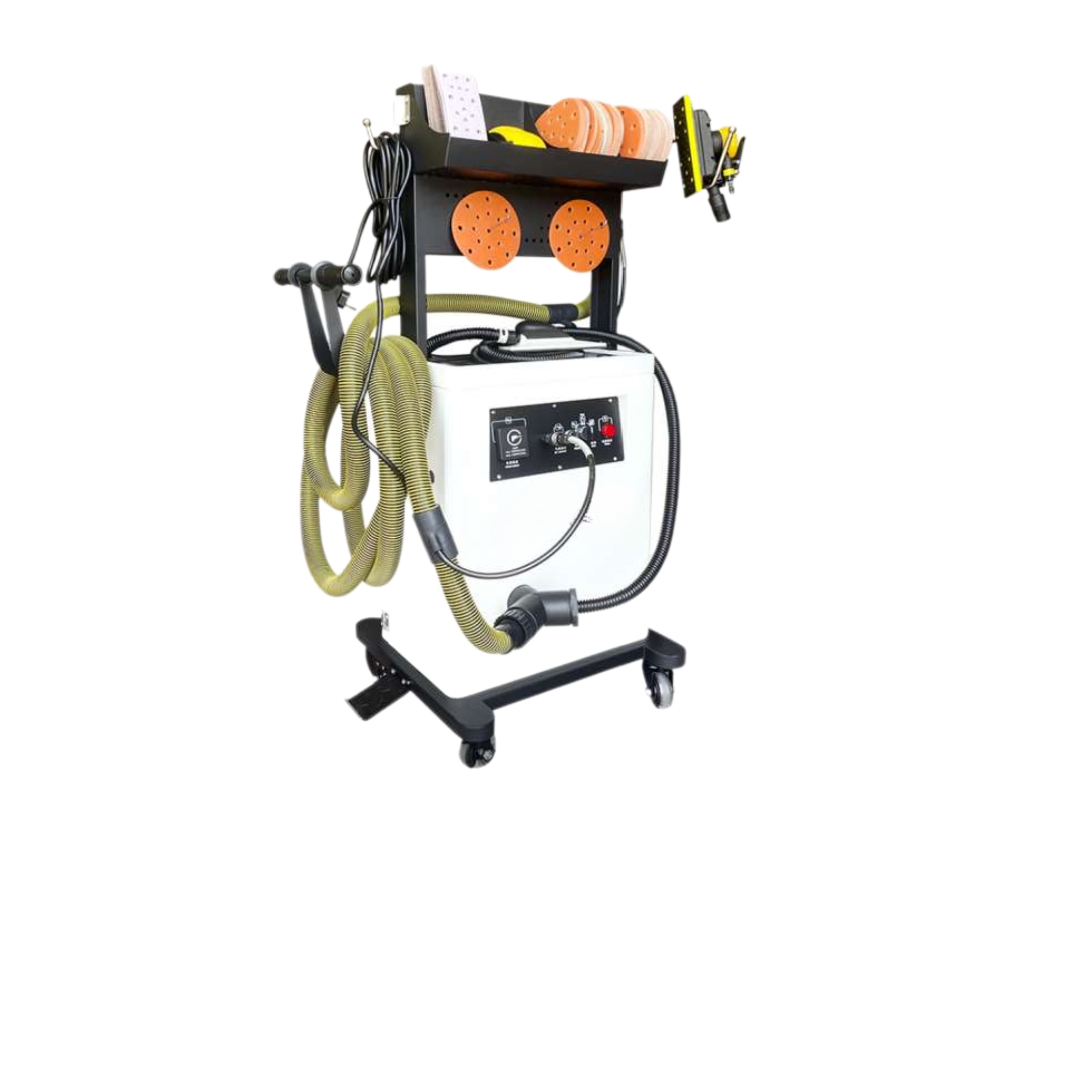 Professional integrated dust-free sanding vacuum with 50L dust capacity for body shop preparation work.