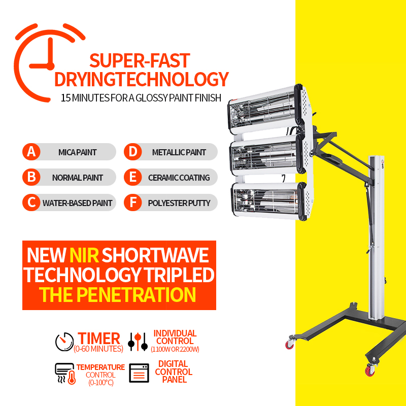 3000W infrared paint curing lamp for larger repair areas and higher-output body shop drying workflow.