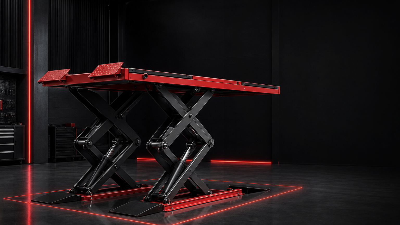 Compact scissor lift solutions for servicing, inspection, tyre work and workshop space-saving lifting applications.