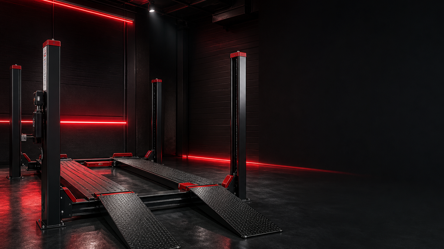 Heavy-duty four-post hoists for vehicle servicing, storage, wheel alignment and workshop lifting applications.