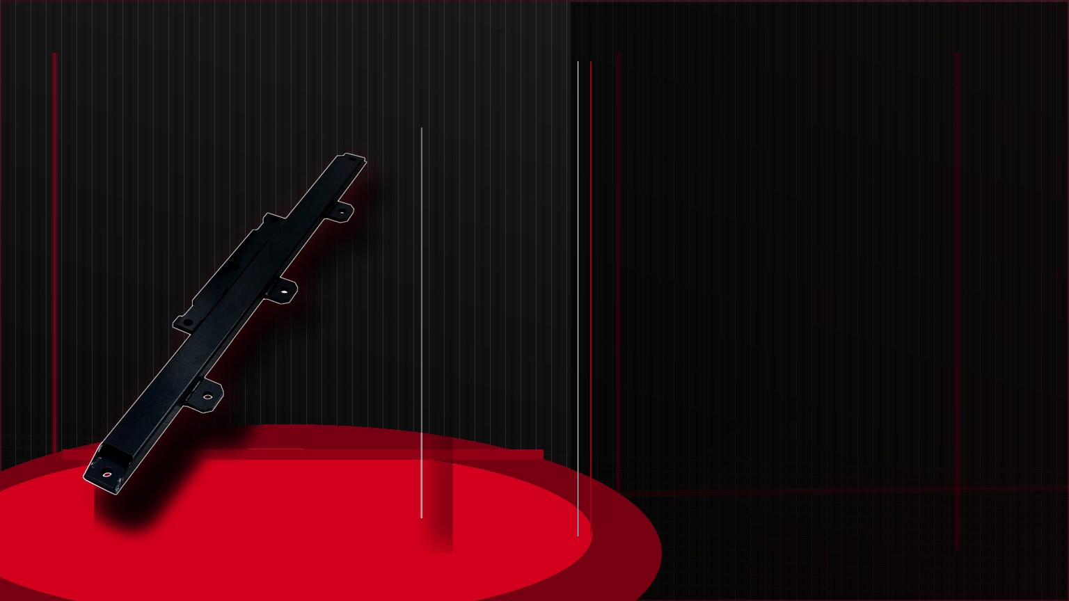 Hoist spare parts and accessories in a black and red workshop setting.