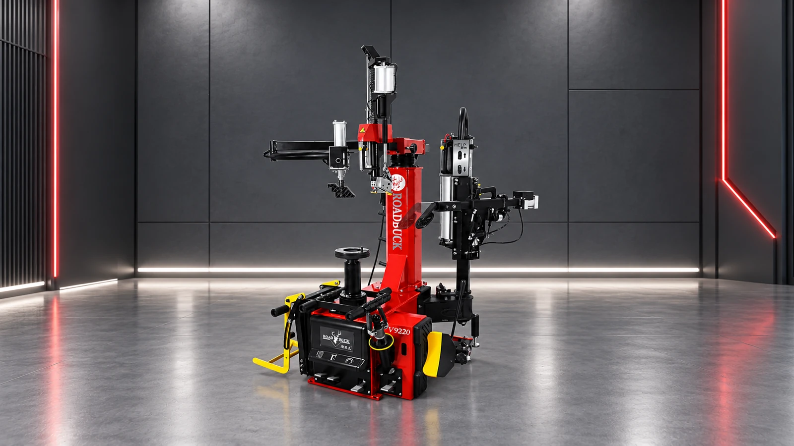 OP-Master 9220 centre-clamping tyre changer with assist arms and wheel lift