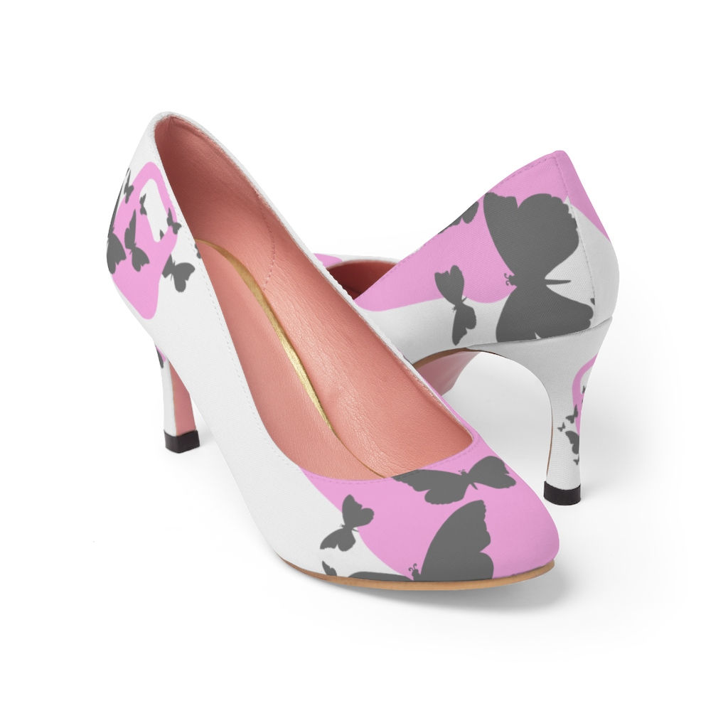 Kettlebell pink butterfly Women's High Heels - white