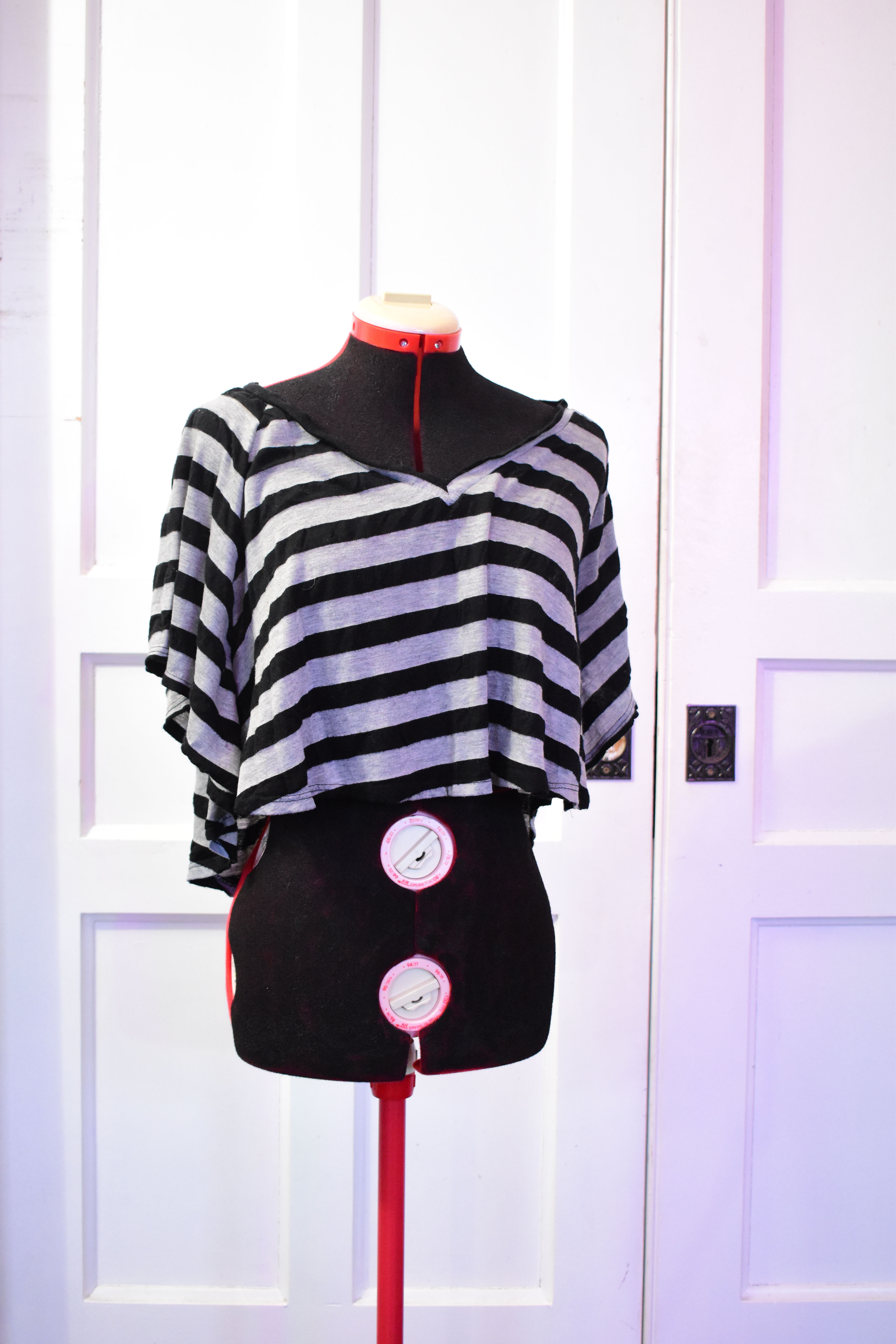 Black and Grey Striped "off the shoulder" Top