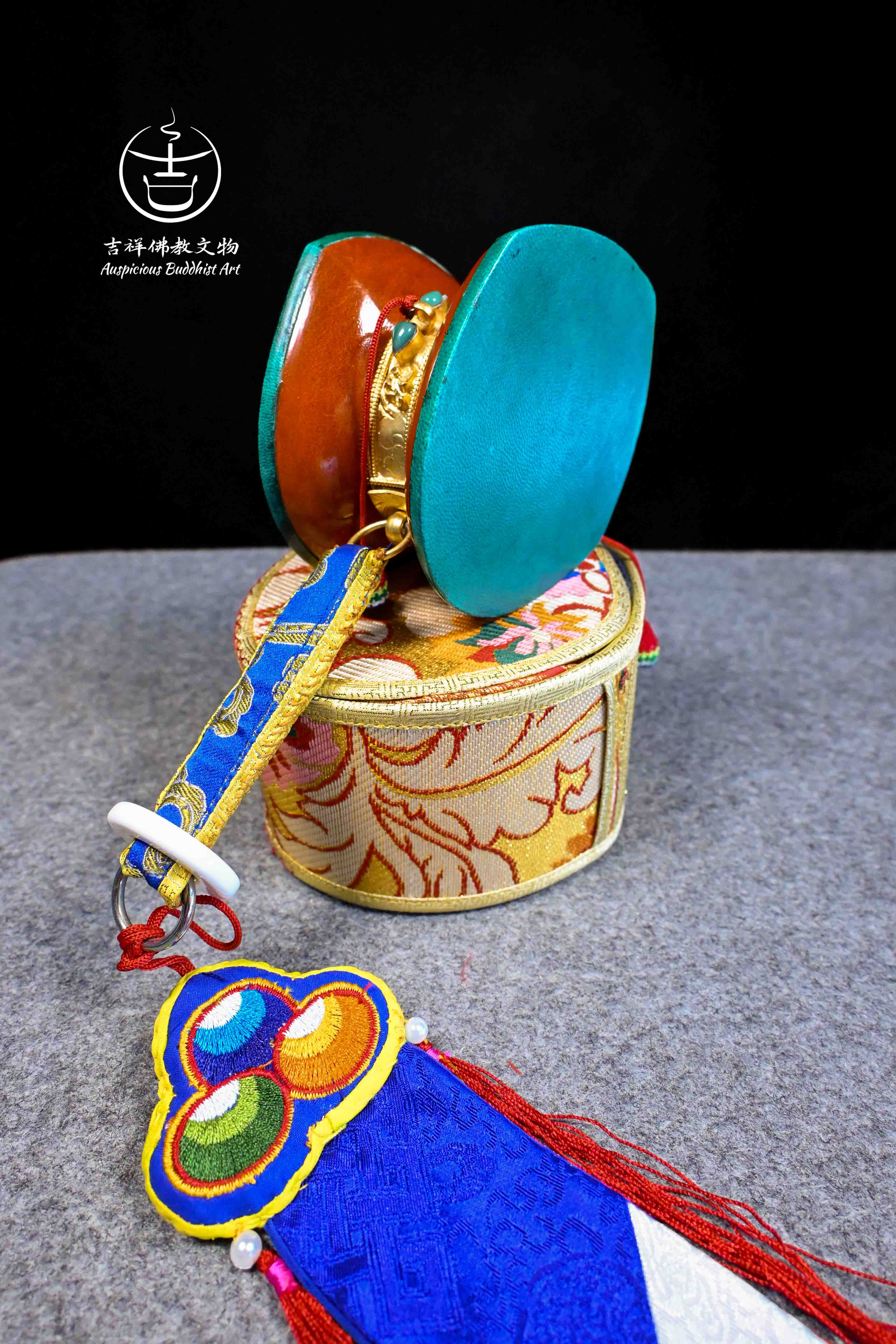 Handmade Premium Sandan Wood Gilded Copper Damaru Ritual Item