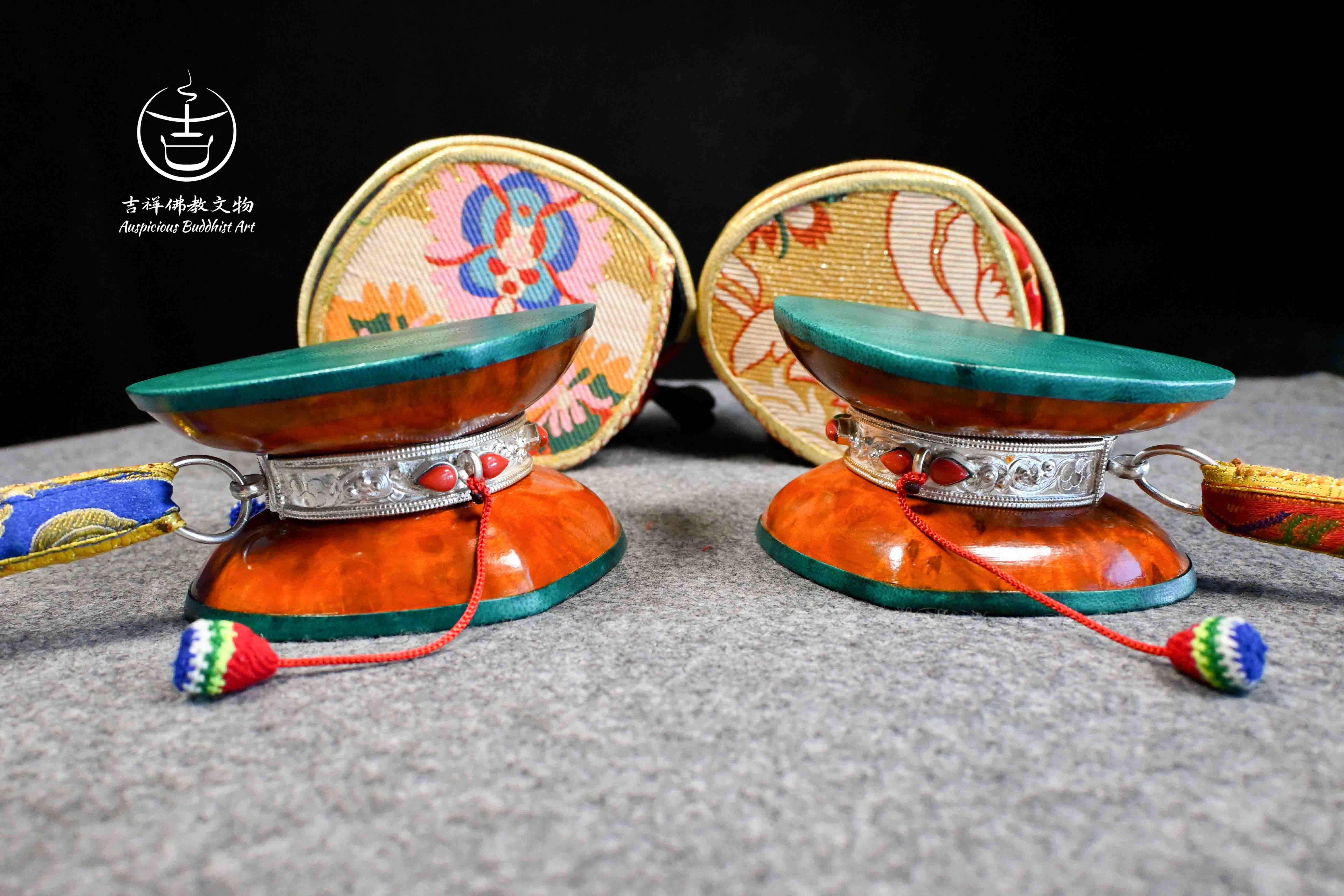 Handmade Premium Bhutanese Golden Wood Silver Damaru Ritual Item