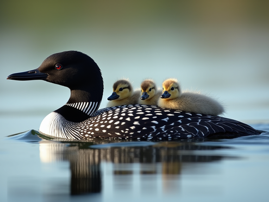 Loon mother with chicks