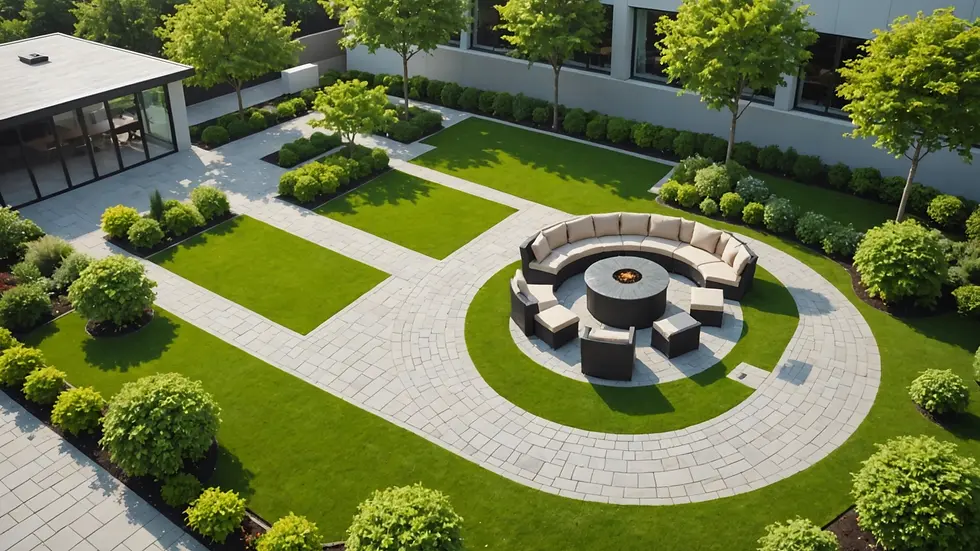 High angle view of a serene outdoor space designed for employee relaxation