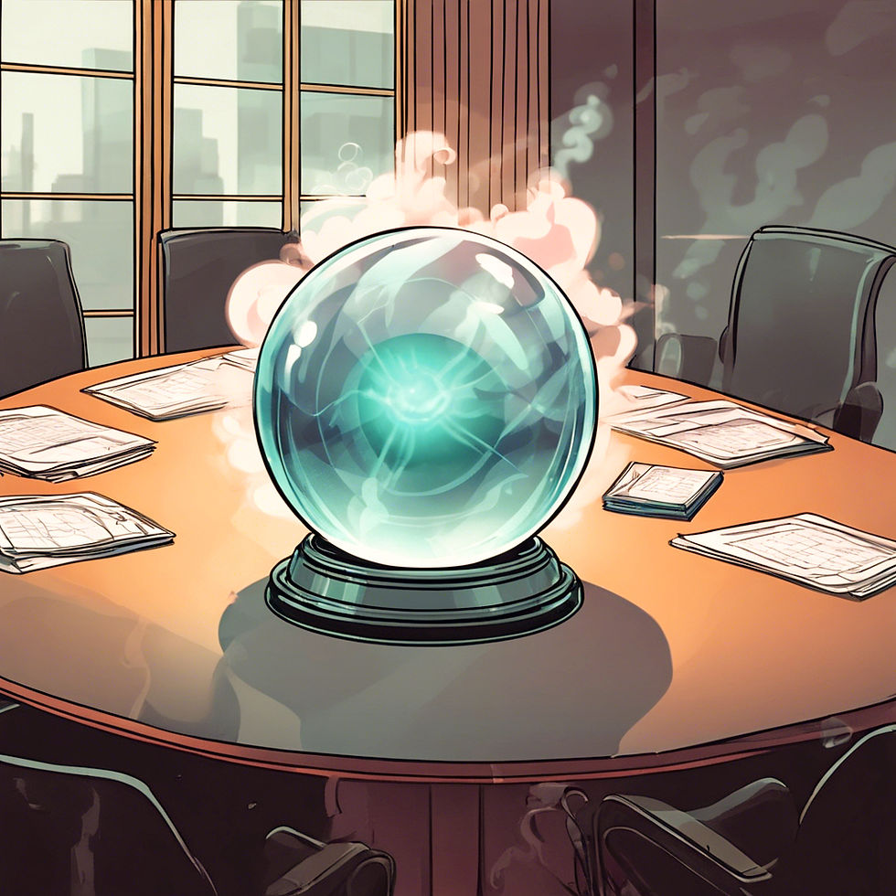 A giant crystal ball on a workplace conference room table