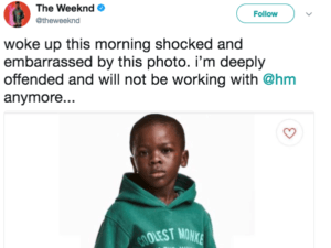 The Weeknd's tweet about the 2018 H&M backlash