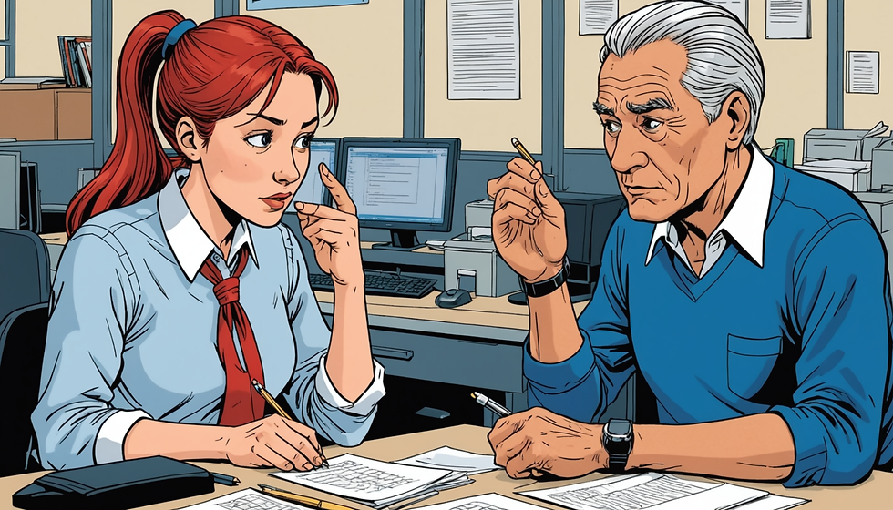 Boss chastises a disengeged employee.