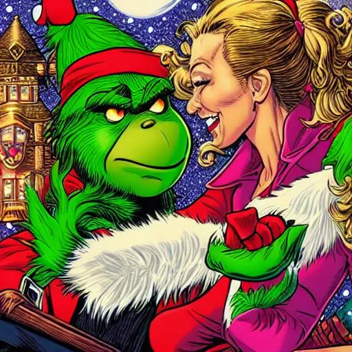 Christmas Grinch being mean to a woman.
