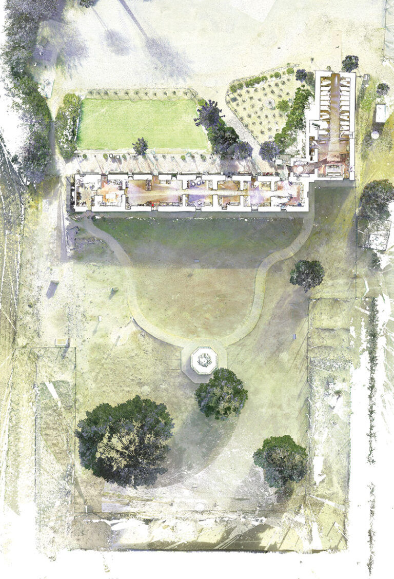 An overhead site plan was generated from the comprehensive point cloud. This was plotted to scale and used as the backdrop on the dimensionally accurate Mission model that Luke made.

