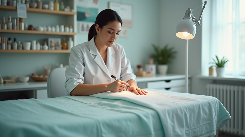High-angle view of a nail treatment station