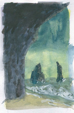 Sea Cave; watercolour, ink and gouache