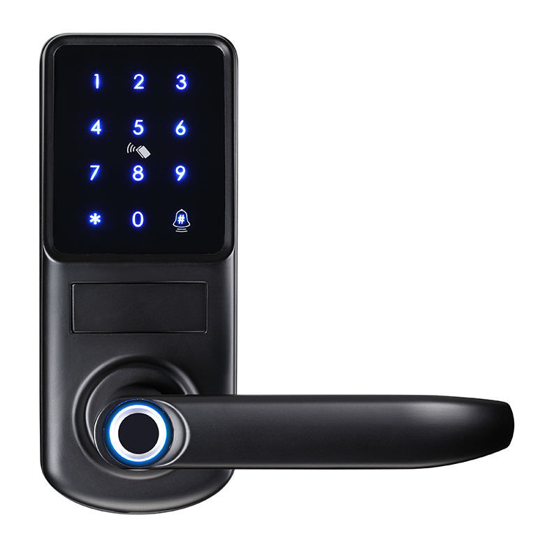 Black Smart Lock with fingerprint handle front view