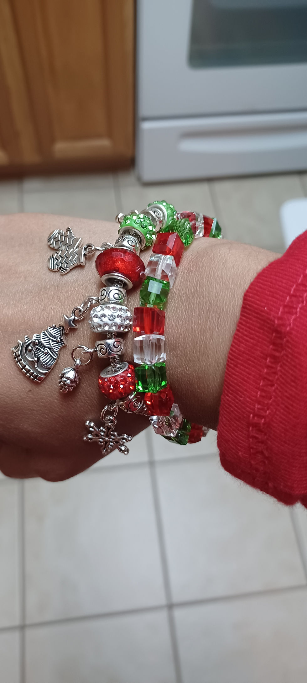 Thumbnail: Glitter Christmas Crystal Charm Bangle Bracelet