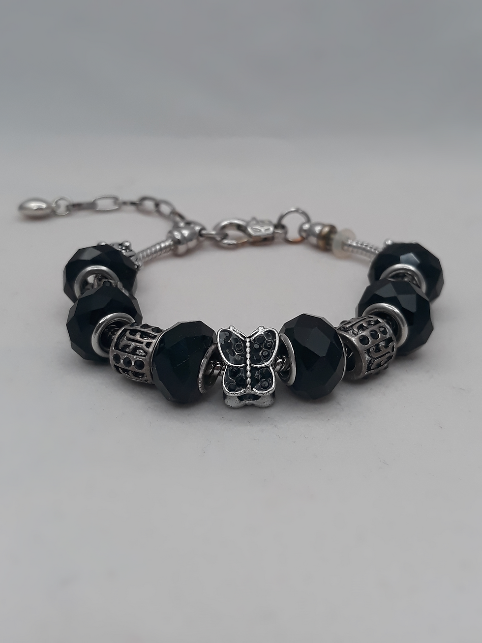 Thumbnail: Black Butterfly Bangle Bracelet With Charms