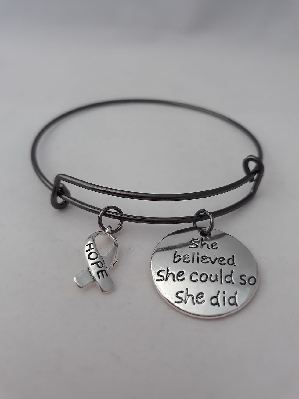 Thumbnail: Pewter Bangle with Hope and She Believed.....Charm